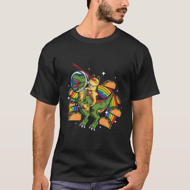 Camiseta Crazy Rex Riding Cat Laser Eye Taco Rainbow Space (Frente)