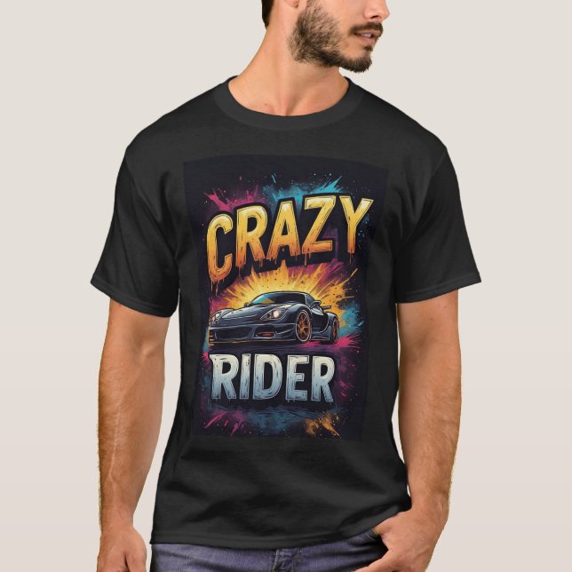 Camiseta Crazy Rider: Vibrant Sports car Art (Frente)