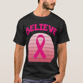 Camiseta Crê em Fita Cor-de-Rosa Camisa-T