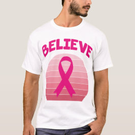 Camiseta Crê em Fita Cor-de-Rosa Camisa-T