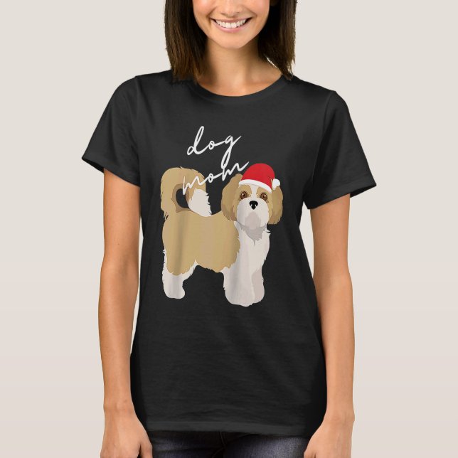 Camiseta Cream e White Shih Tzu Mãe Natal Raglan (Frente)