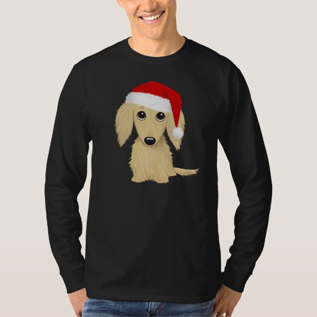 Camiseta Cream Papais noeis de Dachshund de Cabelo Longo Na (Frente)