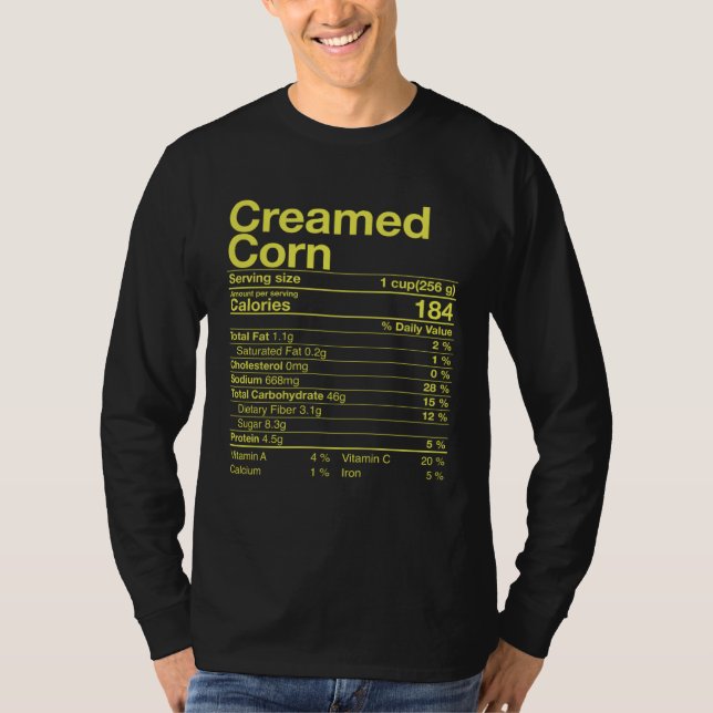 Camiseta Creamed Corn Nutrition Facts Thanksgiving  Turkey  (Frente)