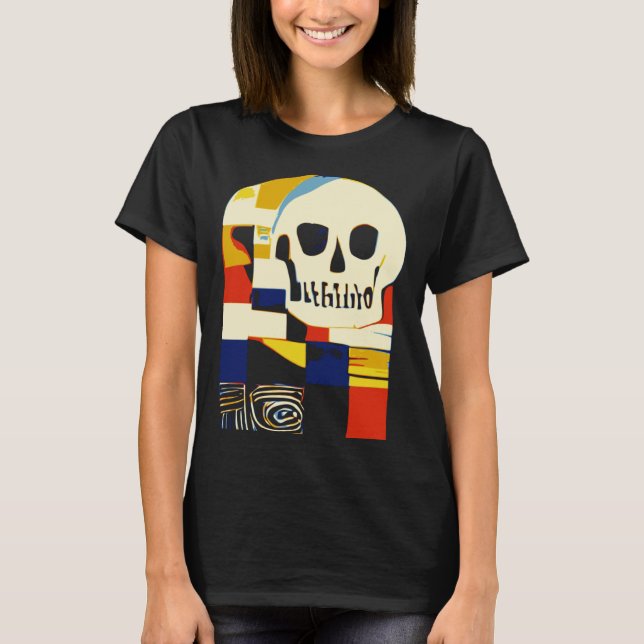 Camiseta Creative Patchwork Skull Abstract Shapes Artful Gr (Frente)