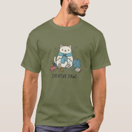 Camiseta Creative Paws White Cat Knitting Summer Wear Graph