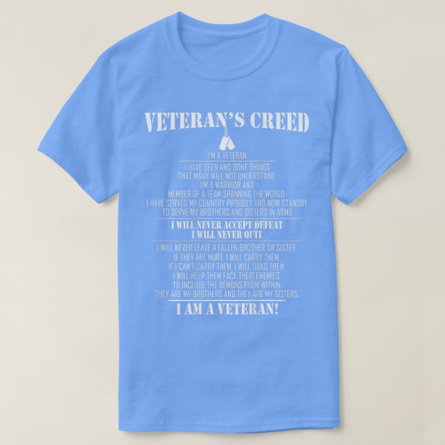 Camiseta Credo de Veterano Sou um veterano (Frente do Design)