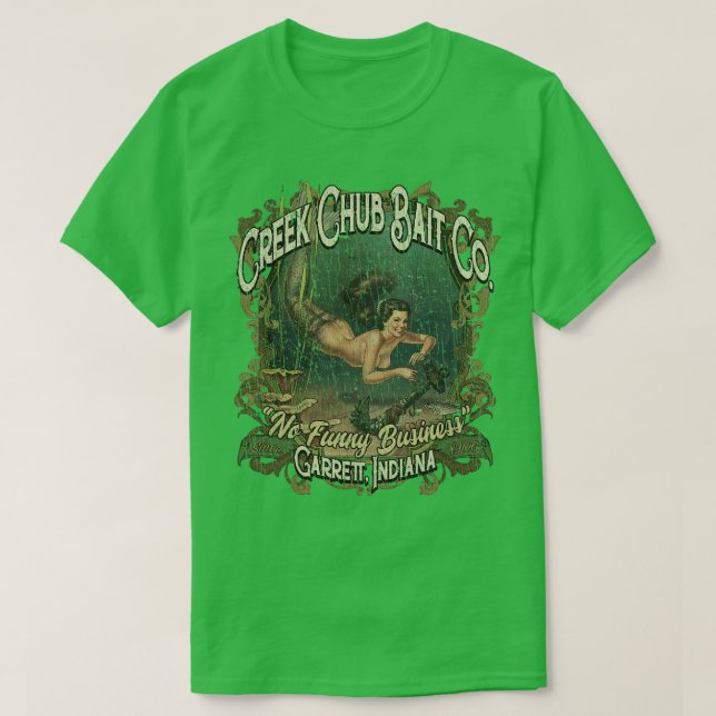 Camiseta Creek Chub Bait Co No Funny Business 1906 (Frente do Design)