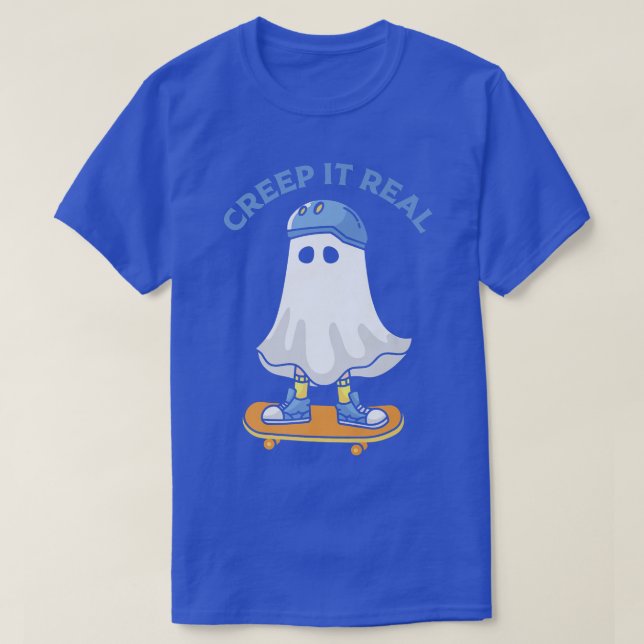 Camiseta Creep it Real Ghost Skateboard Retro Cute Hallowee (Frente do Design)