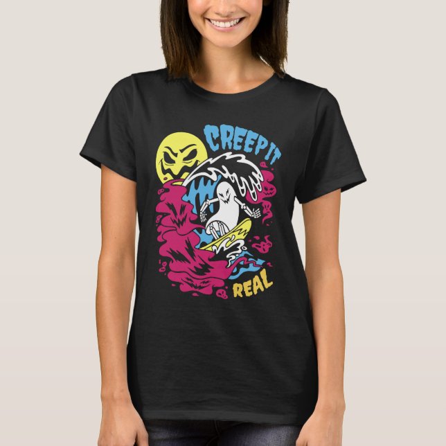 Camiseta Creep It Real Halloween Men Women Kids Surfing Gho (Frente)