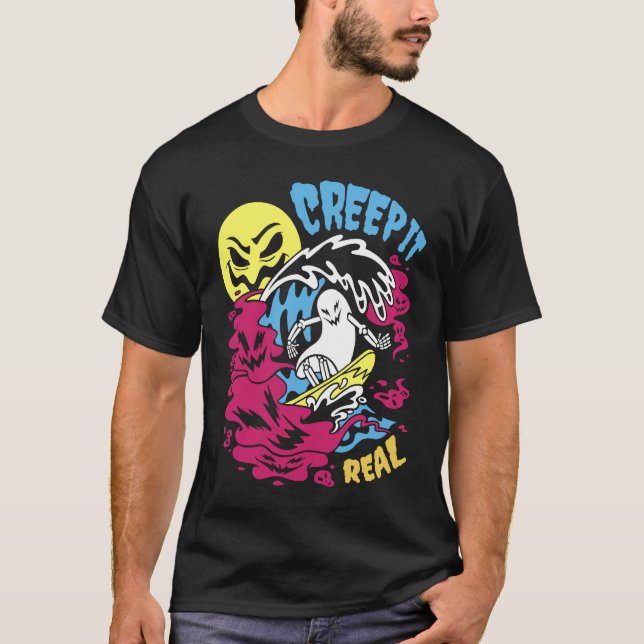 Camiseta Creep It Real Halloween Men Women Kids Surfing Gho (Frente)