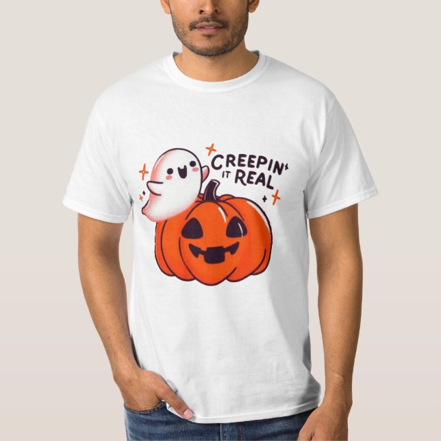 Camiseta Creepin’ It Real - Friendly Ghost & Pumpkin (Frente)