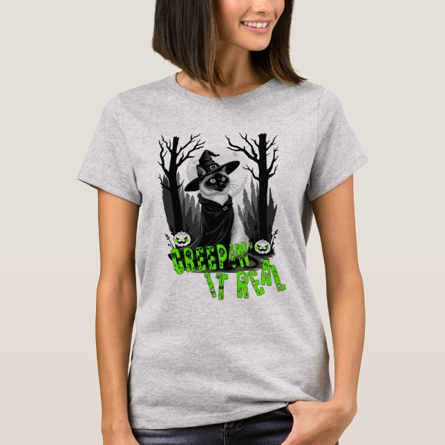Camiseta Creepin' It Real with My Witchy Cat (Frente)