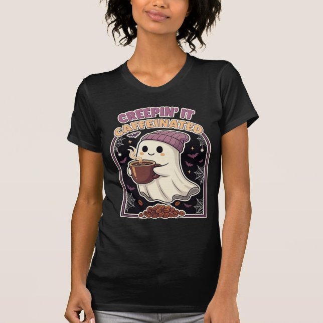 Camiseta Creepin'It Caffeined Halloween Ghost Coffee (Frente)