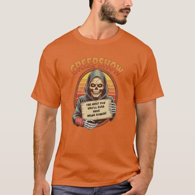 Camiseta Creepshow Skeleton Retro Sunset Funny Scary girl (Frente)