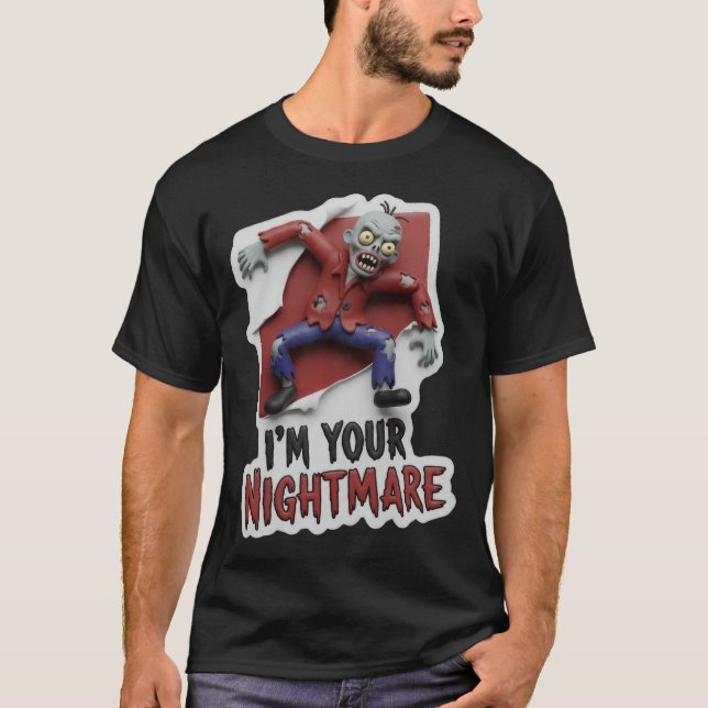 Camiseta Creepy cartoon zombie with nightmare text (Frente)