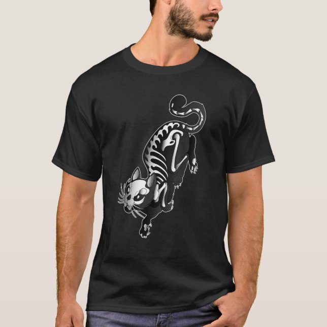 Camiseta Creepy Cat Skeleton Halloween Horror Animal Cute (Frente)