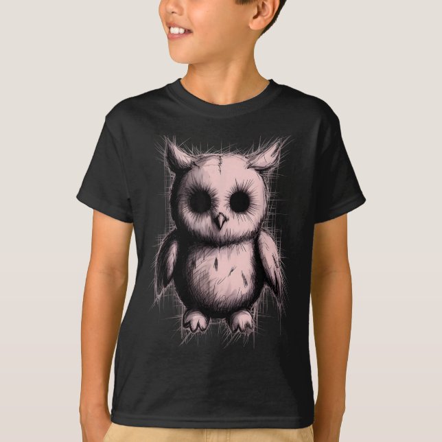 Camiseta Creepy Cute Goth Owl Horror Sketch Alt Nge Evil  (Frente)