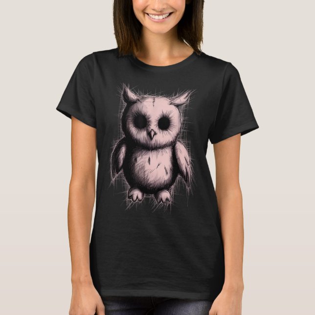 Camiseta Creepy Cute Goth Owl Horror Sketch Alt Nge Evil  (Frente)