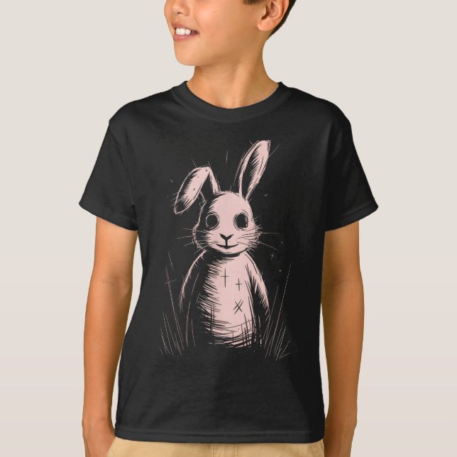 Camiseta Creepy Cute Goth Rabbit Horror Bunny Sketch Alt Ng (Frente)