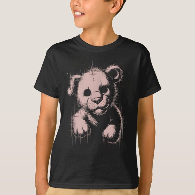 Camiseta Creepy Cute Goth Teddy Lion Horror Sketch Nge Bear (Frente)