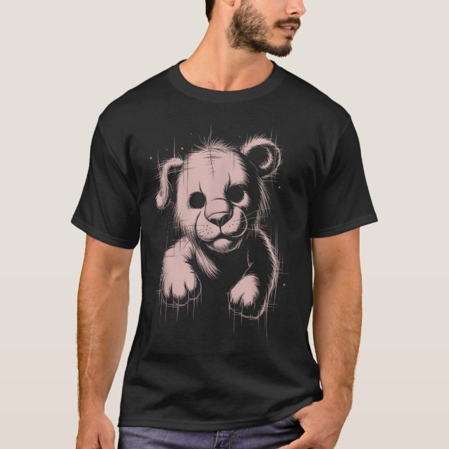 Camiseta Creepy Cute Goth Teddy Lion Horror Sketch Nge Bear (Frente)