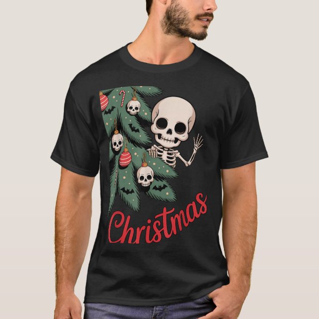 Camiseta Creepy Cute Kawaii Skeleton Christmas Tree Skull B (Frente)