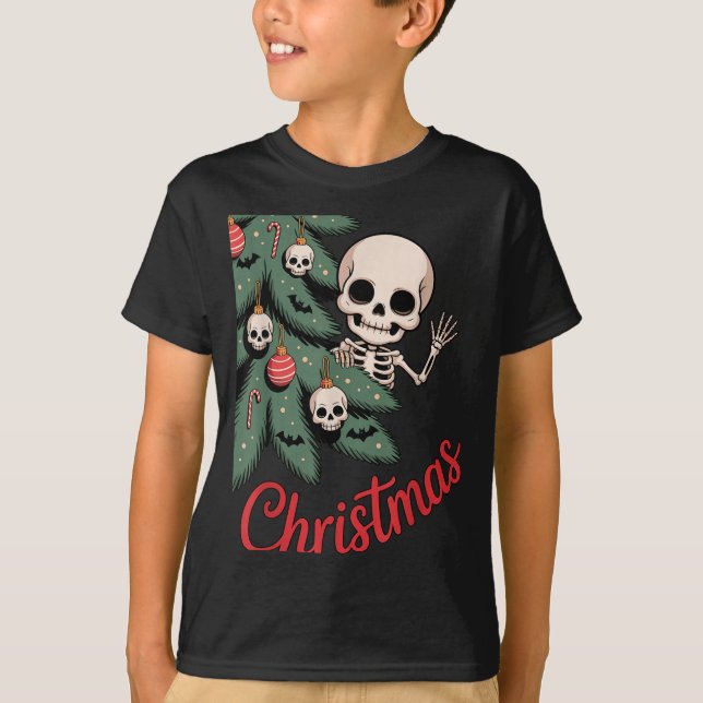 Camiseta Creepy Cute Kawaii Skeleton Christmas Tree Skull B (Frente)