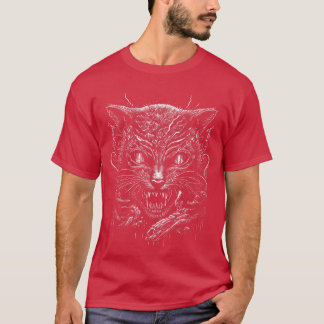 Camiseta Creepy Scary Horror Cat Art Illustration Design fo