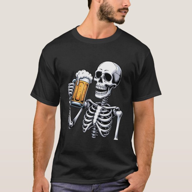 Camiseta Creepy Skeleton Drinking Beer Halloween Costume Me (Frente)