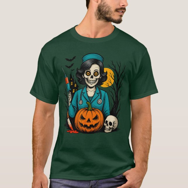 Camiseta Creepy Skeleton Nurse Halloween Costume for Horror (Frente)