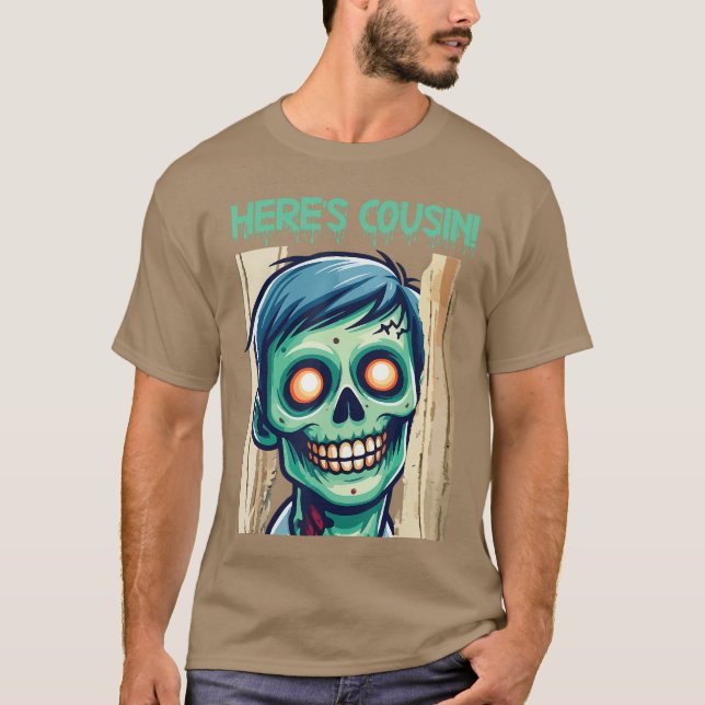 Camiseta Creepy Zombie Heres Cousin Happy Halloween Day Hor (Frente)