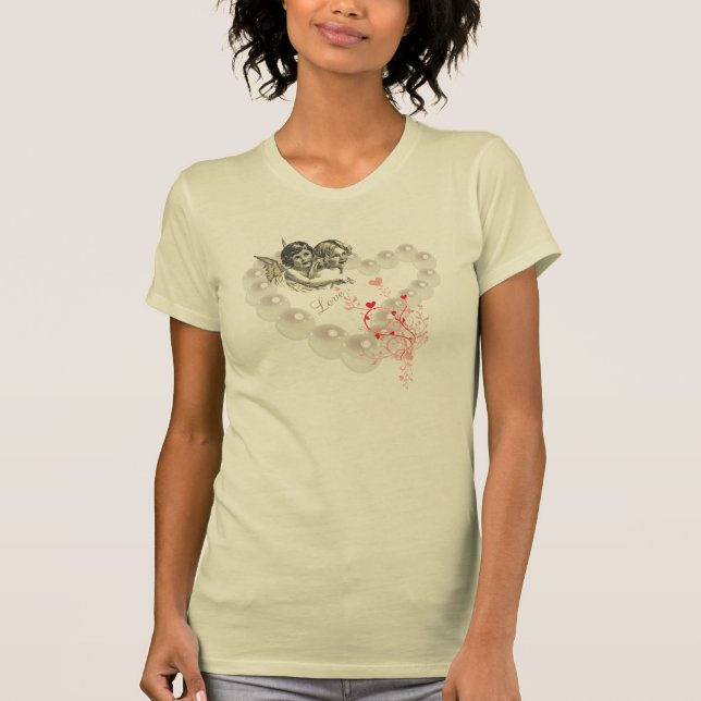 Camiseta Creme T-Shirt Anjos, Pérolas e Corações (Frente)