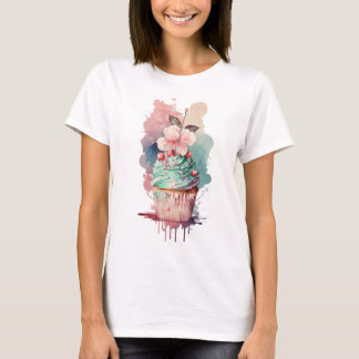Camiseta Creme Watercolor, Gelado, Mulheres T-Shirts