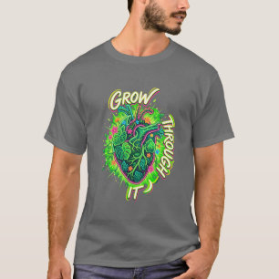 Camiseta Cresça Através Dela Coração Botânico Neon