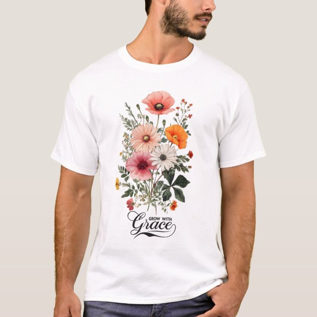 Camiseta Cresça com Grace, Vintage Botanical Bloom (Frente)