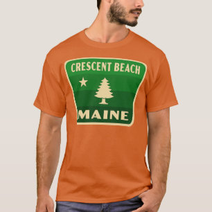 Camiseta Crescent Beach Maine Retro Pine Tree Crachá Verde