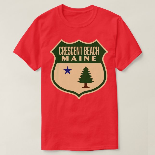 Camiseta Crescent Beach Maine Retro Pine Tree Shield Green (Frente do Design)