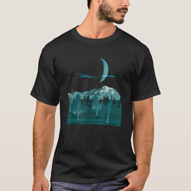 Camiseta Crescent Moon Mountain Hiker Forest Trees Nature H (Frente)