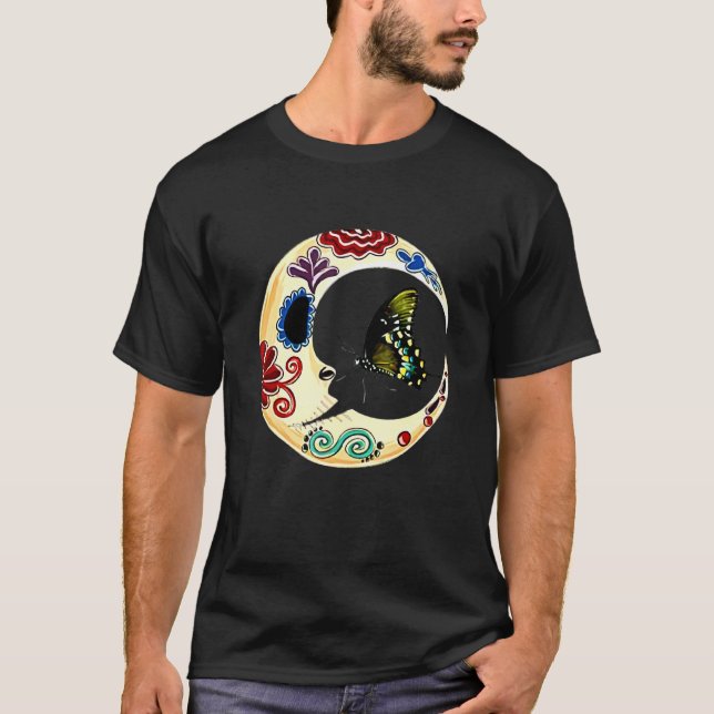 Camiseta Crescent Moon Sugar Skull Dia De Los Muertos Day O (Frente)