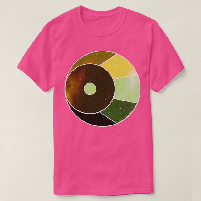 Camiseta Crescente em Desenho Lua verde e amarelo (Frente do Design)