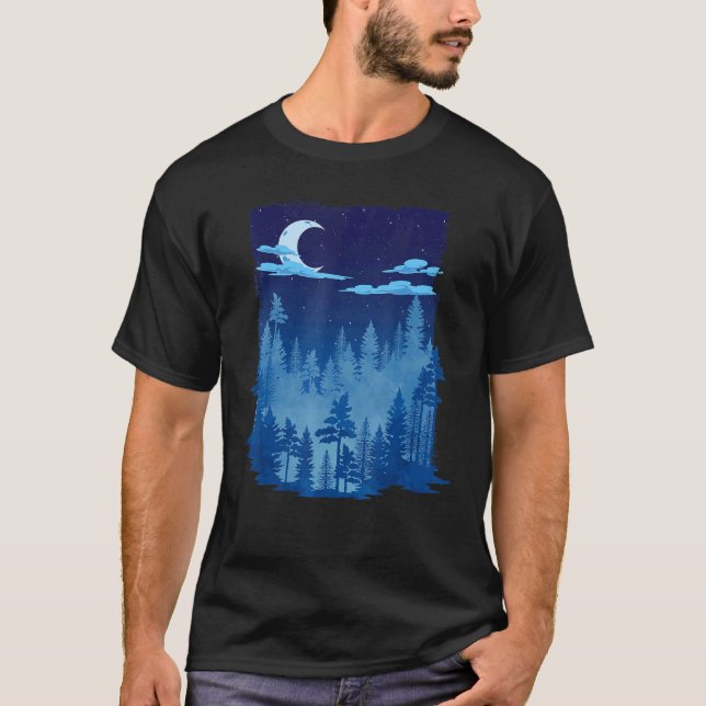 Camiseta Crescente Lua ao ar livre Árvores florestais ao ar (Frente)