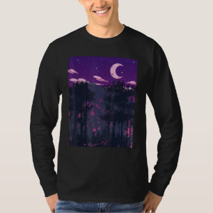 Camiseta Crescente Vida Selvagem Natureza Árvores Lua Forte