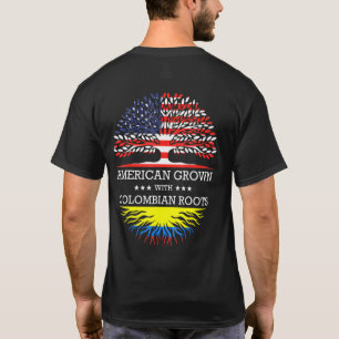 Camiseta Crescido Americano Com Raízes Colombianas Bandeira