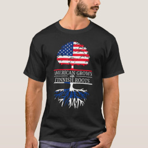 Camiseta Crescido Americano Com Raízes Finlandesas Usa Flag