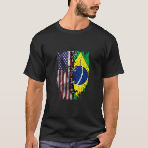 Camiseta Crescido Americano Raízes Brasileiras Bandeira EUA