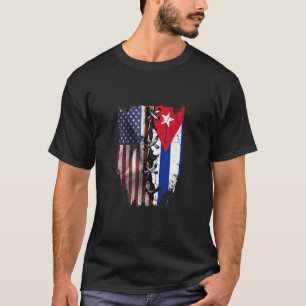 Camiseta Crescido Americano Raízes Cubanas Bandeira EUA Cub