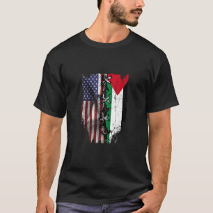 Camiseta Crescido Americano Raízes Palestinas EUA Bandeira