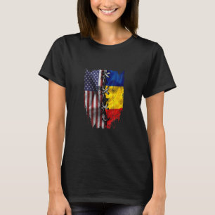 Camiseta Crescido Americano Raízes Romenas Bandeira EUA Rom