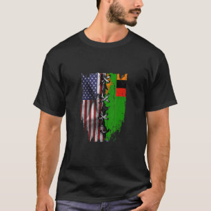Camiseta Crescido Americano Raízes Zambianas Bandeira EUA Z