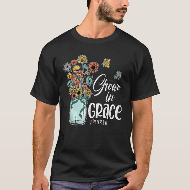 Camiseta Crescido Em Grace Floral Christian Peter 318 Bíbli (Frente)